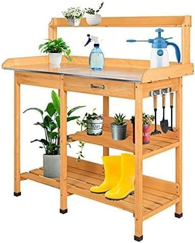 3 Tier Wooden Potting Planting Outdoor Garden Work Bench Table Station Shelf With Drawer HYGRAD BUILT TO SURVIVE
