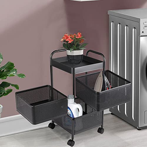 HYGRAD BUILT TO SURVIVE 3, 4, 5 Tier Rolling Multi-purpose Metal Rotating Detachable Mesh Potato/Fruits/Vegetable Storage Baskets Shelf Organizer Tidy Kitchen Rack With Wheels (3 Tier) HYGRAD BUILT TO SURVIVE