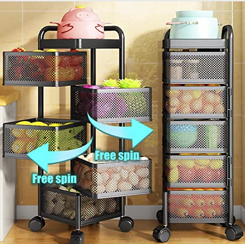 HYGRAD BUILT TO SURVIVE 3, 4, 5 Tier Rolling Multi-purpose Metal Rotating Detachable Mesh Potato/Fruits/Vegetable Storage Baskets Shelf Organizer Tidy Kitchen Rack With Wheels (5 Tier) HYGRAD BUILT TO SURVIVE