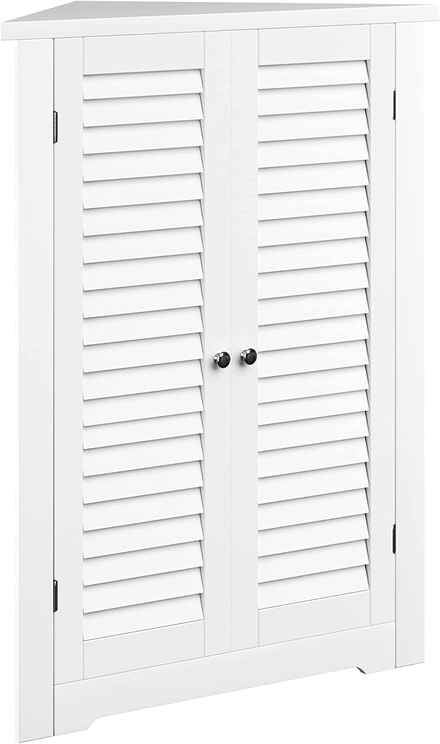 White Wooden Triangle Free Floor Standing Kitchen Bathroom Space Saving Cabinet Shelf With Shutter Doors Single Door, Adjustable Shelf, for Living Room, Kitchen, Entryway, White HYGRAD BUILT TO SURVIVE