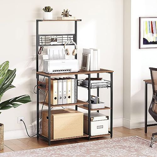 HYGRAD BUILT TO SURVIVE 4 Tier Industrial Look Wooden Multipurpose Kitchen Home Storage Rack Table Shelf With Hooks & Basket HYGRAD BUILT TO SURVIVE