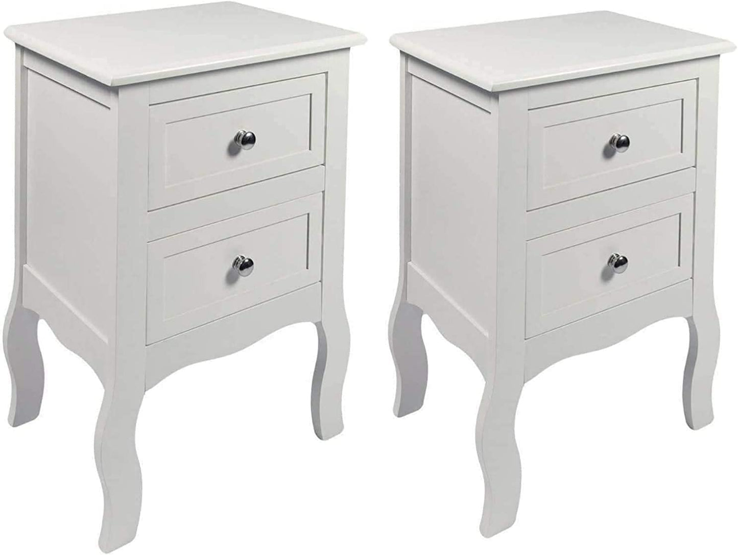 Cruise Tech White Bedside Table Sofa Side End Table Corner Table with 2 Drawer Bedroom/Living Room Furniture 61cm H x 40cm W x 40cm D Cruise Tech