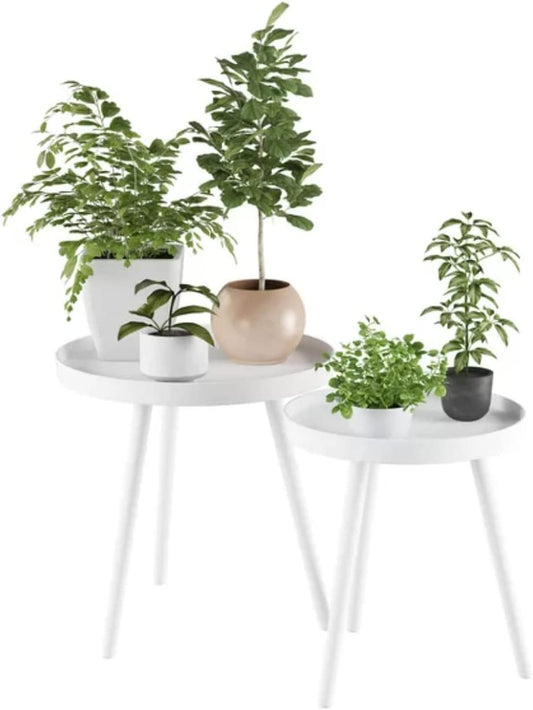 Set of 2 x White Round Wooden Lounge Living Room Coffee End Side Tray Tables Console HYGRAD BUILT TO SURVIVE