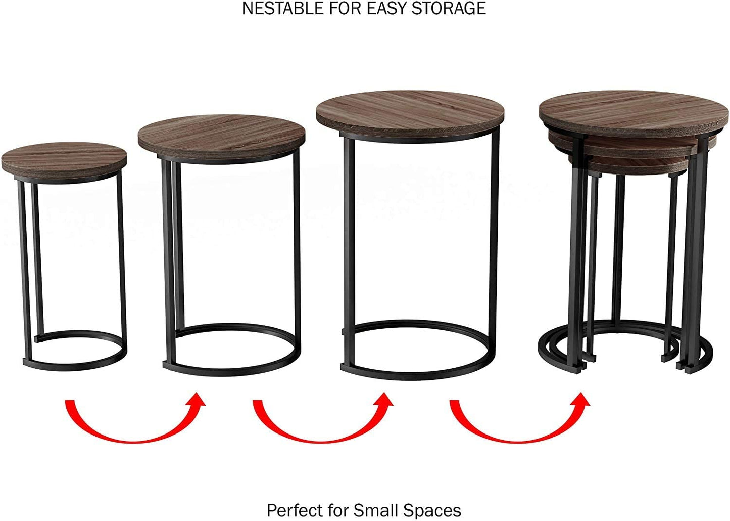 HYGRAD BUILT TO SURVIVE Set of 3 Round Vintage Wooden/Steel Nesting Side Coffee Tables Hallway Bedroom Living Furniture HYGRAD BUILT TO SURVIVE