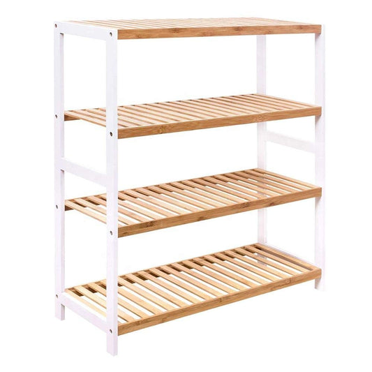 4 Tier Natural Bamboo Wood Shoe Rack Storage Shelf Stand Organiser Hallway Furniture, 16 Pair of Shoes,Ideal of Corridor, Living Room,Bathroom, Bedroom or Hallway (Natural & White) HYGRAD BUILT TO SURVIVE