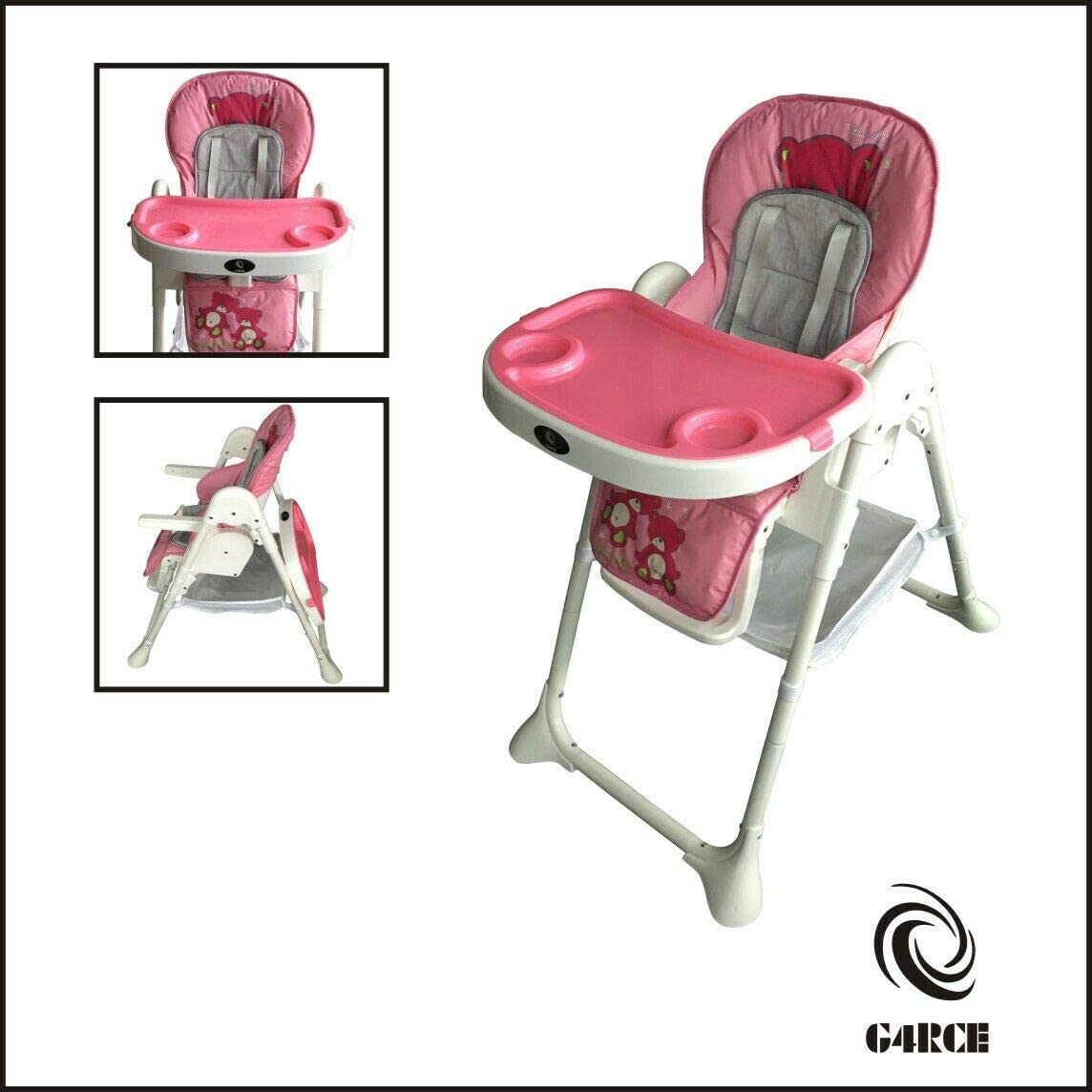 G4RCE Foldable 3 in 1 Baby Toddler Child Kids Infant Highchair Feeding Recliner Adjustable Seat Chair in Pink & Blue G4RCE