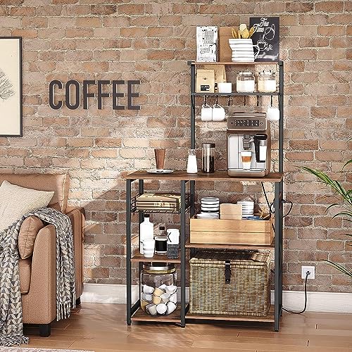 HYGRAD BUILT TO SURVIVE 4 Tier Industrial Look Wooden Multipurpose Kitchen Home Storage Rack Table Shelf With Hooks & Basket HYGRAD BUILT TO SURVIVE