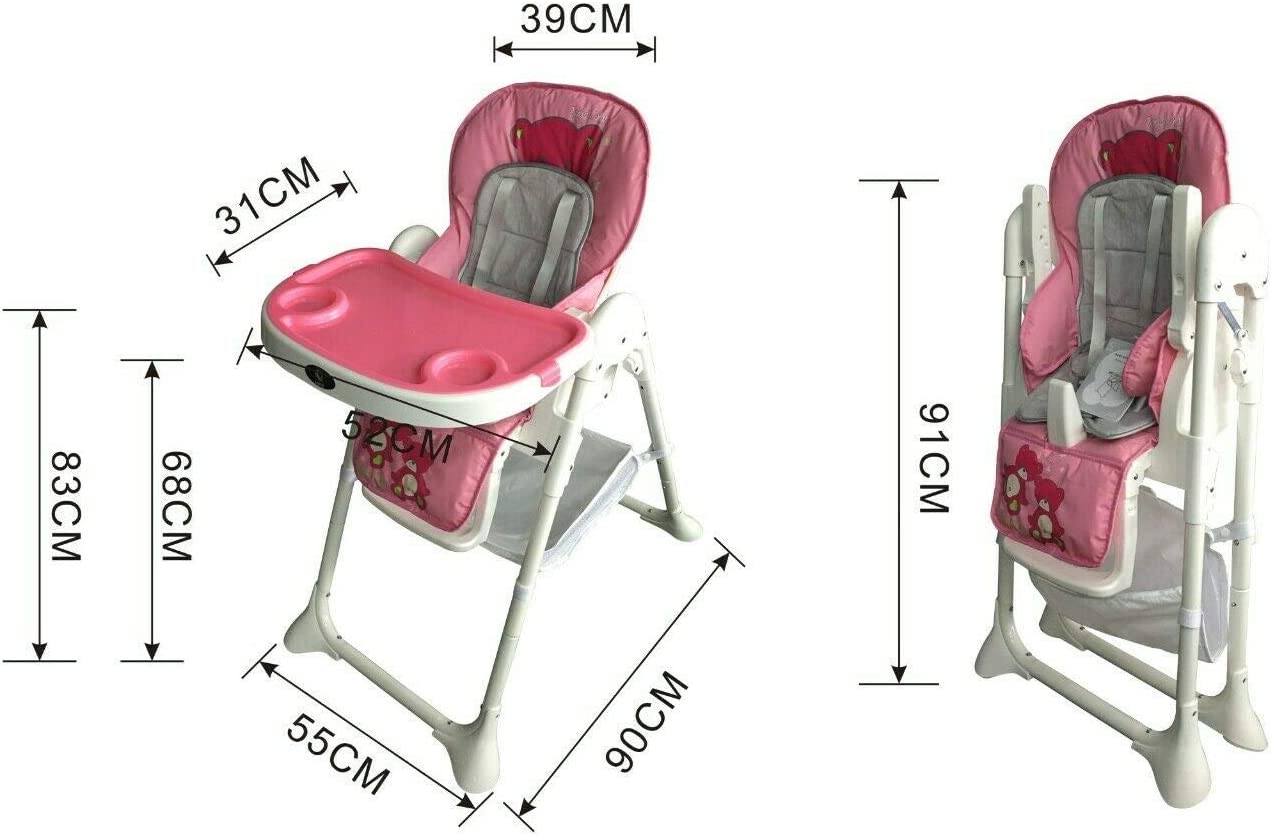 G4RCE Foldable 3 in 1 Baby Toddler Child Kids Infant Highchair Feeding Recliner Adjustable Seat Chair in Pink & Blue G4RCE