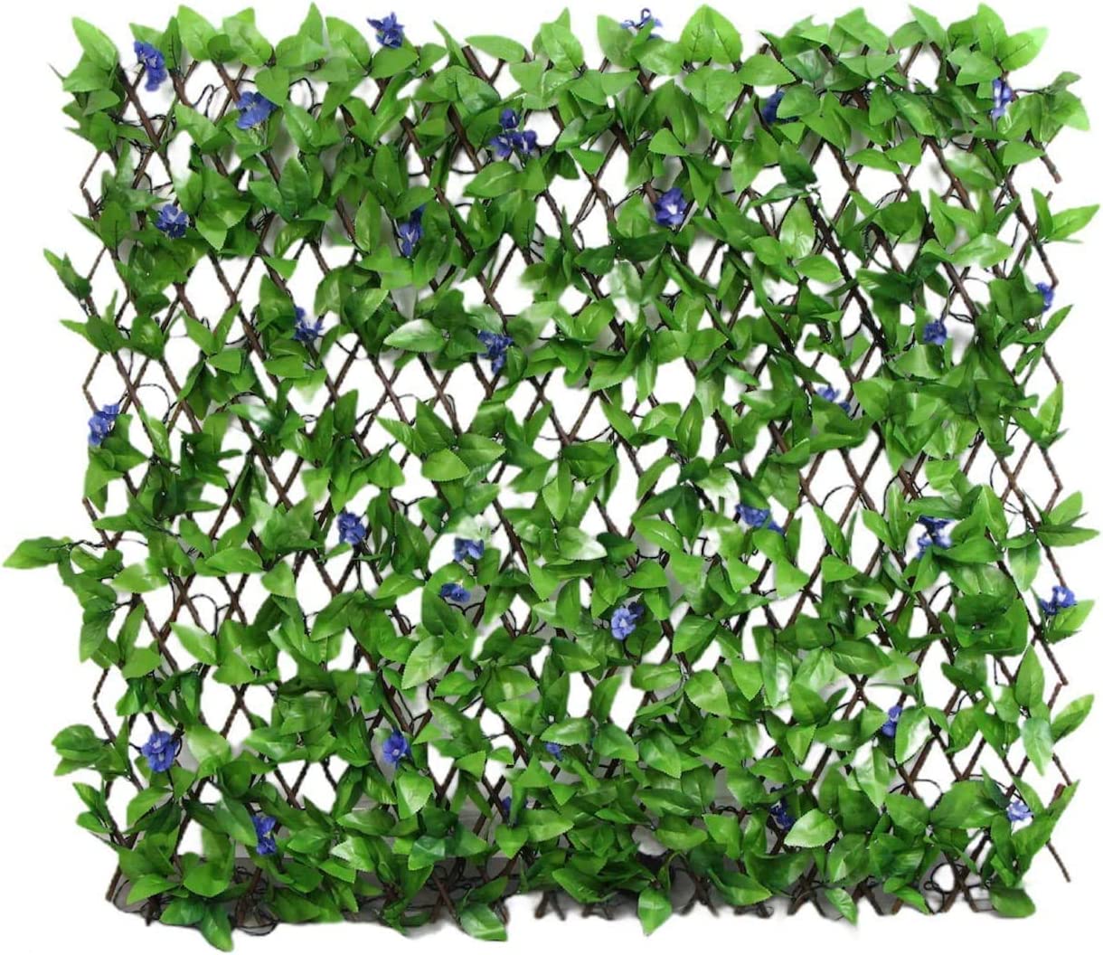 HYGRAD BUILT TO SURVIVE Expanding Wooden Garden Trellis Fence Screen With Artificial Plant Leaves & Flowers 1M x 2M (Not expanded) HYGRAD BUILT TO SURVIVE