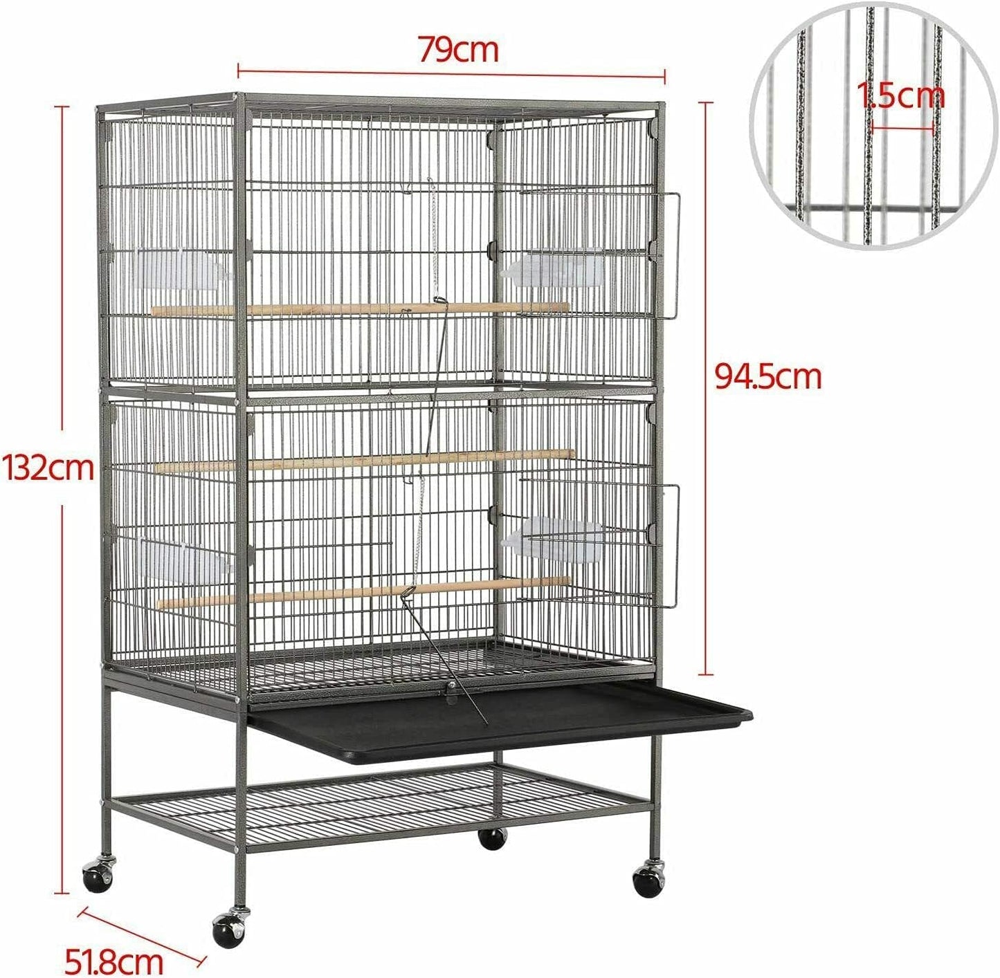 Large 132cm Rolling Portable Metal Bird Cage With Wheels & Tray For Cockatoo Parrot Budgies Canary HYGRAD BUILT TO SURVIVE
