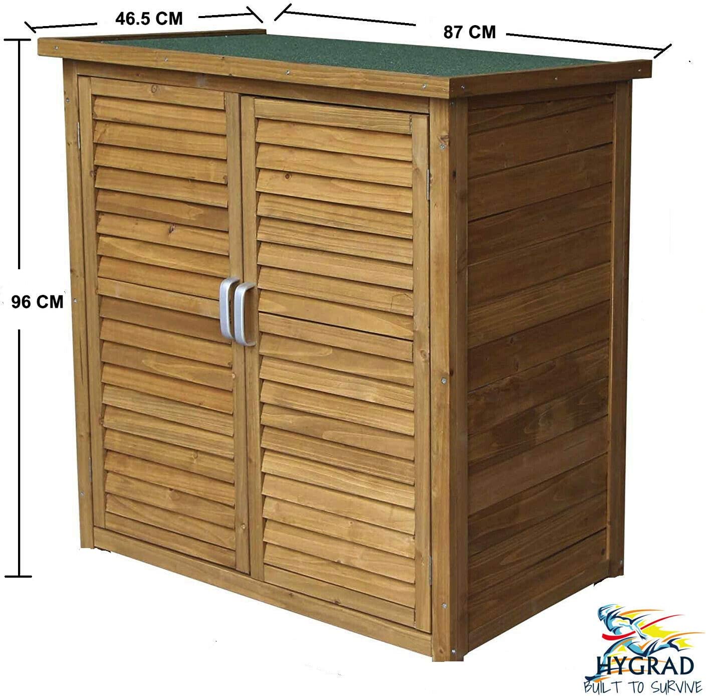 HYGRAD All Weather Wooden Outdoor Garden Lawn Cabinet Tool Shed Shelf Cupboard Storage In 2 Sizes (Large: 87 x 46.5 x 96cm) Generic