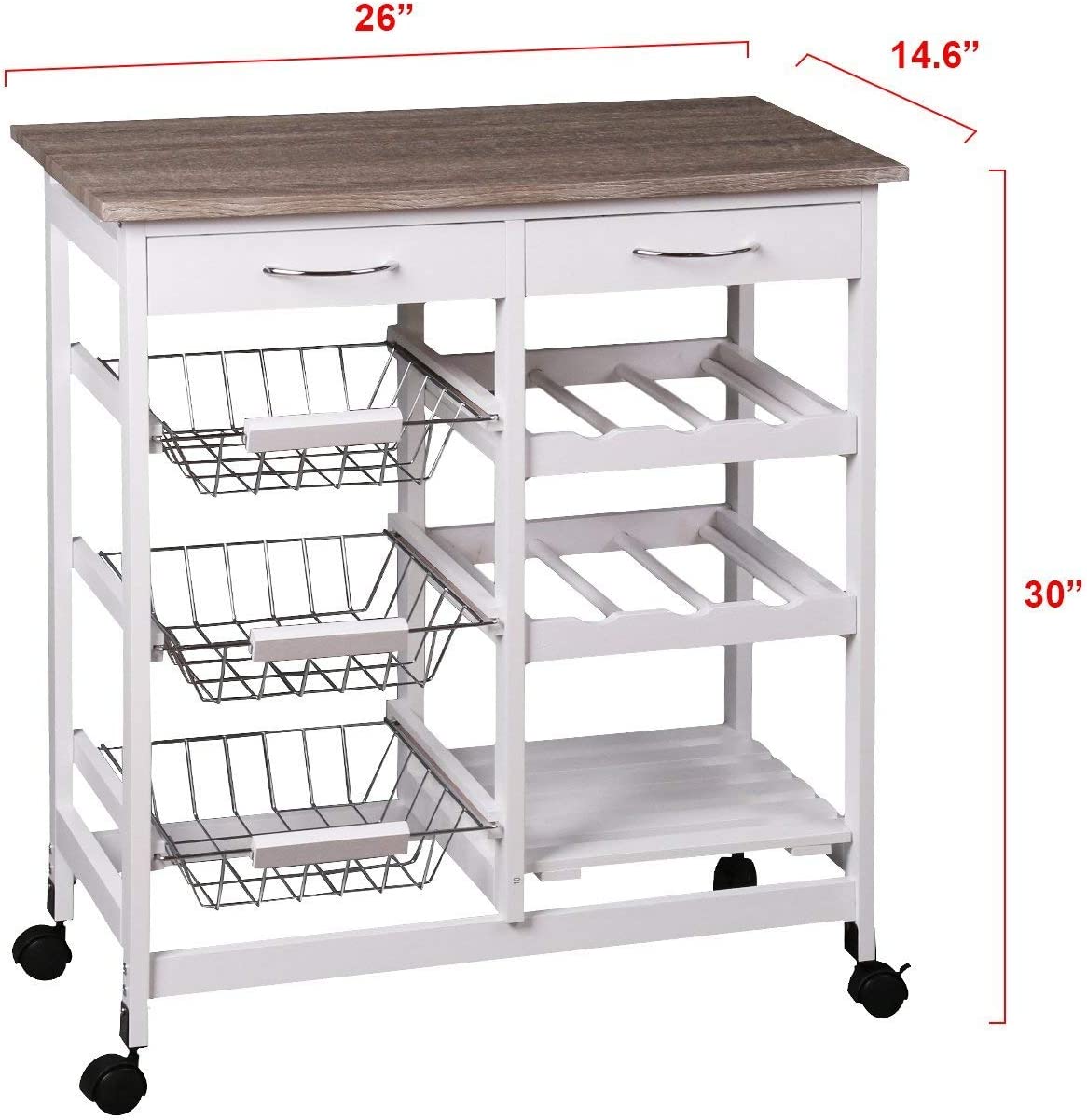 HYGRAD BUILT TO SURVIVE Kitchen Trolley MDF Top White/Grey Island Dining Cart Worktop Basket Storage Lockable Wheels HYGRAD BUILT TO SURVIVE