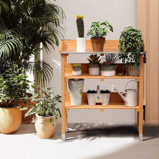 3 Tier Wooden Potting Planting Outdoor Garden Work Bench Table Station With Galvanized Top HYGRAD BUILT TO SURVIVE