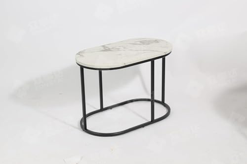 HYGRAD BUILT TO SURVIVE Set of 2 Marble/Metal Round Oval Nesting Side End Coffee Table White/Gold, White/Black, Black/Black & Black/Gold For Home Living Bed Room (White/Black) HYGRAD BUILT TO SURVIVE