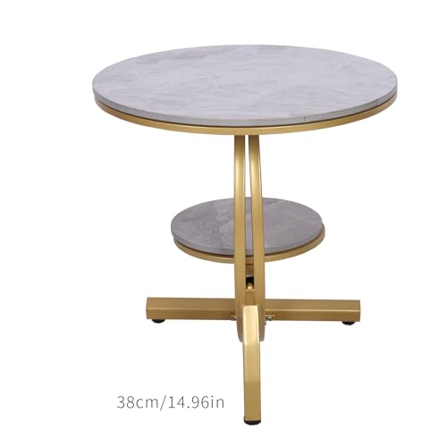 HYGRAD BUILT TO SURVIVE 2 Tier C Shaped Round Sintered Stone/Metal End Coffee Sofa Side Centre Table (Grey/Gold) HYGRAD BUILT TO SURVIVE