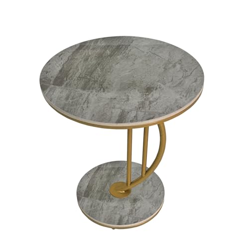 HYGRAD BUILT TO SURVIVE C Shaped Half Moon Round Sintered Stone Slab/Metal End Coffee Sofa Bed Side Centre Table With Metal Legs (Grey/Gold) HYGRAD BUILT TO SURVIVE