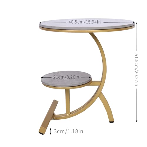 HYGRAD BUILT TO SURVIVE 2 Tier C Shaped Round Sintered Stone/Metal End Coffee Sofa Side Centre Table (Grey/Gold) HYGRAD BUILT TO SURVIVE