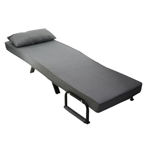 HYGRAD BUILT TO SURVIVE 4 In 1 Folding Foldable Single One Seater Padded Lazy Sofa Chair Bed Chaise Lounger Couch Recliner Sleeper With Pillow In 3 Colours (Grey) HYGRAD BUILT TO SURVIVE