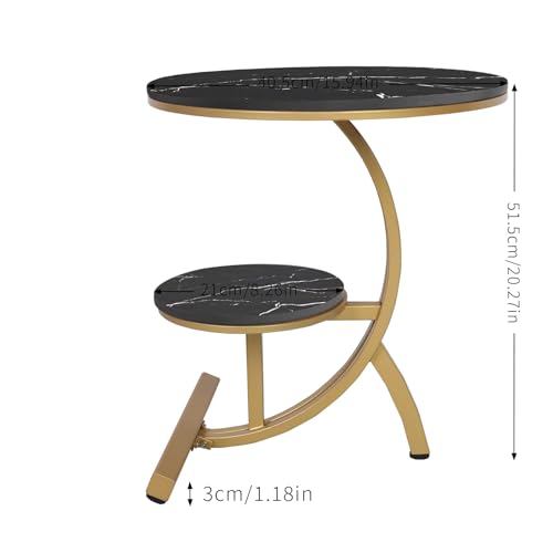 HYGRAD BUILT TO SURVIVE 2 Tier C Shaped Round Sintered Stone/Metal End Coffee Sofa Side Centre Table (Black/Gold) HYGRAD BUILT TO SURVIVE