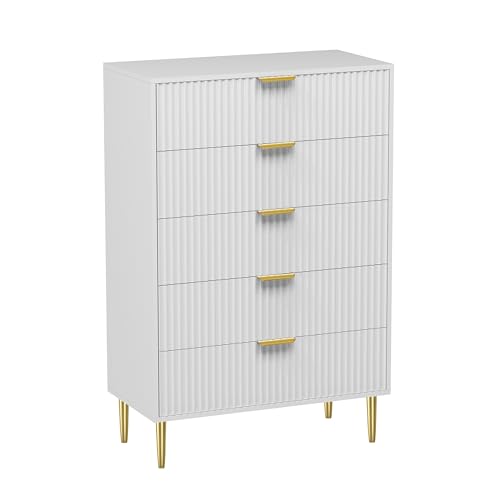 HYGRAD BUILT TO SURVIVE Free Standing White Wooden Chic Fluted Kitchen Bed Living room Chest of 5 Drawers Dresser Console Table HYGRAD BUILT TO SURVIVE