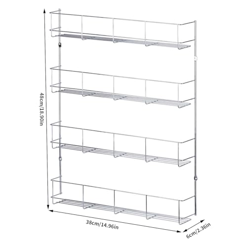 HYGRAD BUILT TO SURVIVE Multifunction Wall Mount Inside Cabinet Cupboard Silver Metal Spice Herb Jar Container Storage Rack Shelf Organiser Kitchen Tidy Home (4 Tier) HYGRAD BUILT TO SURVIVE