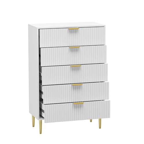 HYGRAD BUILT TO SURVIVE Free Standing White Wooden Chic Fluted Kitchen Bed Living room Chest of 5 Drawers Dresser Console Table HYGRAD BUILT TO SURVIVE