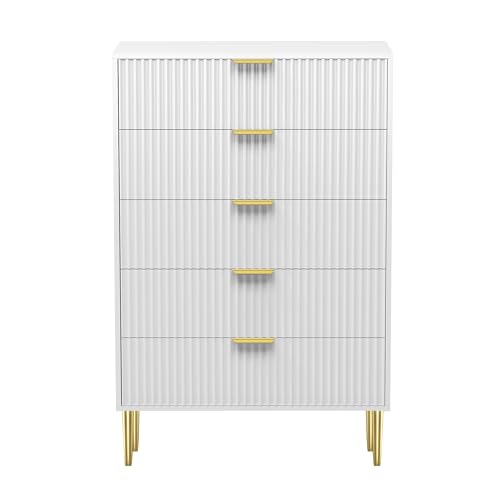 HYGRAD BUILT TO SURVIVE Free Standing White Wooden Chic Fluted Kitchen Bed Living room Chest of 5 Drawers Dresser Console Table HYGRAD BUILT TO SURVIVE