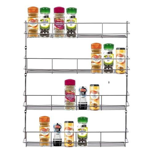 HYGRAD BUILT TO SURVIVE Multifunction Wall Mount Inside Cabinet Cupboard Silver Metal Spice Herb Jar Container Storage Rack Shelf Organiser Kitchen Tidy Home (4 Tier) HYGRAD BUILT TO SURVIVE