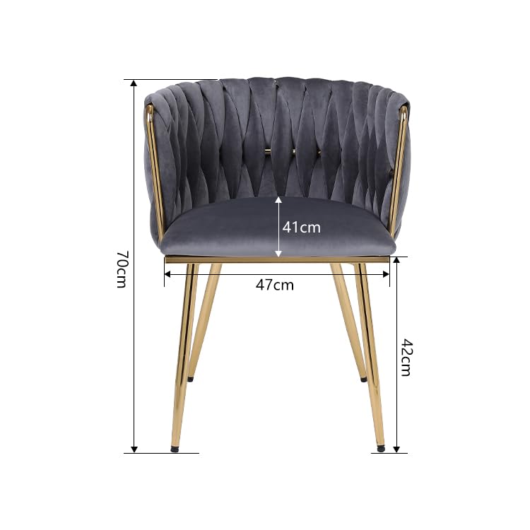 HYGRAD BUILT TO SURVIVE Set of 2 x Luxury Velvet/Metal Upholstered Seat Woven Dining Kitchen Home Restaurant Bar Pub Stool Chair (Grey/Gold) HYGRAD BUILT TO SURVIVE