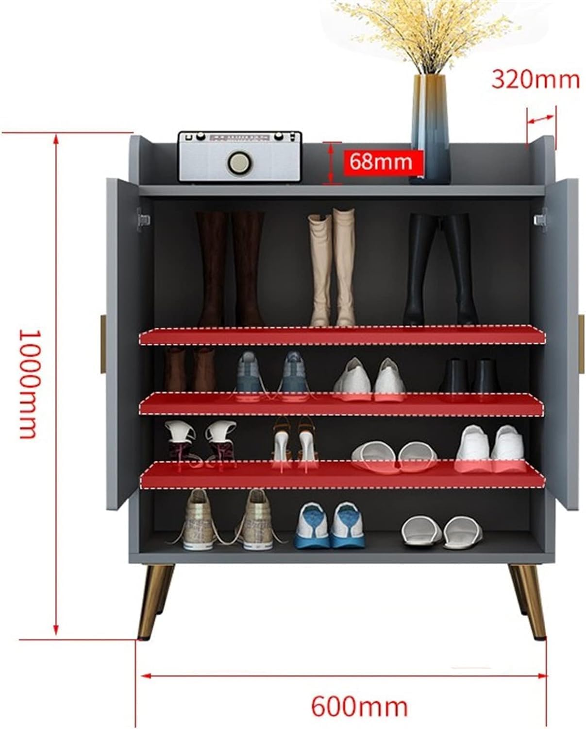 HYGRAD BUILT TO SURVIVE Modern Shoe Cabinet with 2 Doors, Open Shelf and Adjustable Shelves, Hallway Shoe Cupboard for 15 Pairs of Shoes, Entryway Storage Unit (Grey) HYGRAD BUILT TO SURVIVE