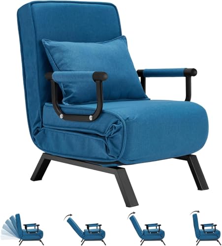HYGRAD BUILT TO SURVIVE 4 In 1 Folding Foldable Single One Seater Padded Lazy Sofa Chair Bed Chaise Lounger Couch Recliner Sleeper With Pillow In 3 Colours (Blue) HYGRAD BUILT TO SURVIVE