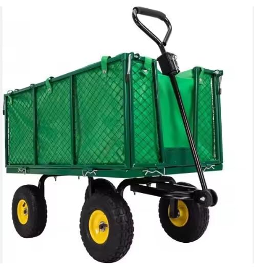 Heavy Duty Steel Garden Trolley On Wheels -Trailer 550kg Capacity, Large Folding Utility Wagon 180° Rotatable Handle, Removable Sides With Cart Liner For Camping, Beach Cart HYGRAD BUILT TO SURVIVE