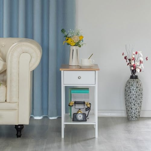 HYGRAD BUILT TO SURVIVE ®Compact Size L30xW53xH58cm White Bedside Table - Side Table Living Room with Drawer and Storage Shelf- Slim End Table for Modern Home Décor HYGRAD BUILT TO SURVIVE
