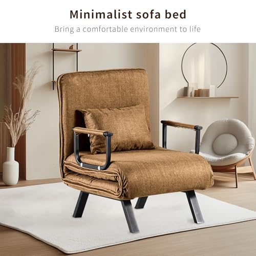 HYGRAD BUILT TO SURVIVE 4 In 1 Folding Foldable Single One Seater Padded Lazy Sofa Chair Bed Chaise Lounger Couch Recliner Sleeper With Pillow In 3 Colours (Coffee) HYGRAD BUILT TO SURVIVE