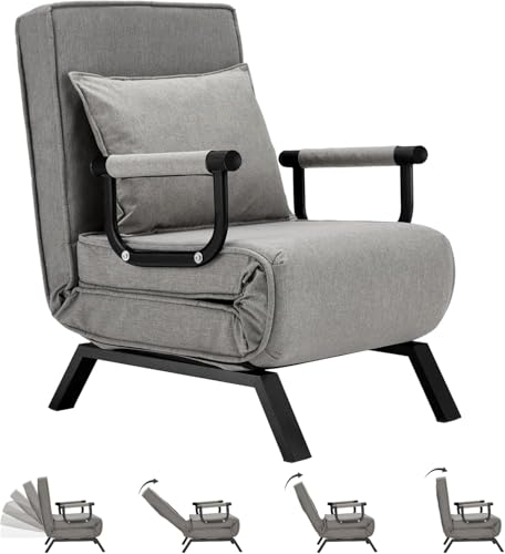 HYGRAD BUILT TO SURVIVE 4 In 1 Folding Foldable Single One Seater Padded Lazy Sofa Chair Bed Chaise Lounger Couch Recliner Sleeper With Pillow In 3 Colours (Grey) HYGRAD BUILT TO SURVIVE