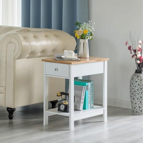 HYGRAD BUILT TO SURVIVE ®Compact Size L30xW53xH58cm White Bedside Table - Side Table Living Room with Drawer and Storage Shelf- Slim End Table for Modern Home Décor HYGRAD BUILT TO SURVIVE