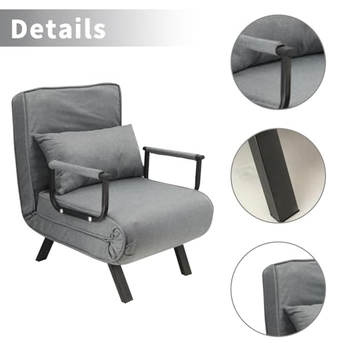 HYGRAD BUILT TO SURVIVE 4 In 1 Folding Foldable Single One Seater Padded Lazy Sofa Chair Bed Chaise Lounger Couch Recliner Sleeper With Pillow In 3 Colours (Grey) HYGRAD BUILT TO SURVIVE