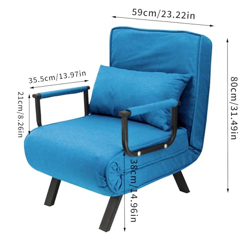 HYGRAD BUILT TO SURVIVE 4 In 1 Folding Foldable Single One Seater Padded Lazy Sofa Chair Bed Chaise Lounger Couch Recliner Sleeper With Pillow In 3 Colours (Blue) HYGRAD BUILT TO SURVIVE