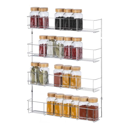 HYGRAD BUILT TO SURVIVE Multifunction Wall Mount Inside Cabinet Cupboard Silver Metal Spice Herb Jar Container Storage Rack Shelf Organiser Kitchen Tidy Home (4 Tier) HYGRAD BUILT TO SURVIVE