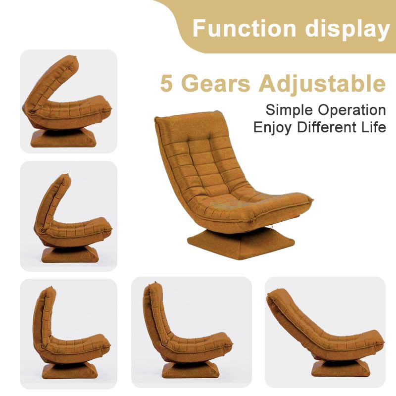 HYGRAD BUILT TO SURVIVE Swivel Armchair Chair, 5-Fold Adjustable Lazy High Lounge, Folding Swing Chair 360-Degree Rotatable With Adjustable Backrest, For Home & Living Room (Brown) HYGRAD BUILT TO SURVIVE