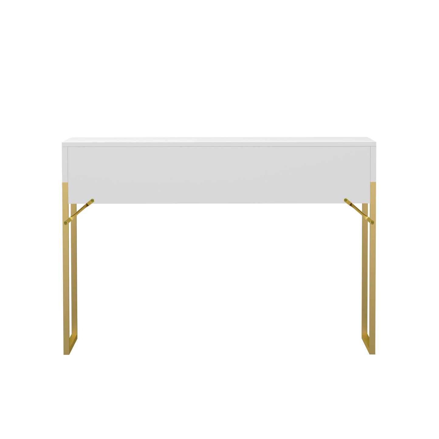 Free Standing White Elegant Fluted Wooden Computer Study Writing Desk Vanity Console Beauty Table With Golden Legs HYGRAD BUILT TO SURVIVE