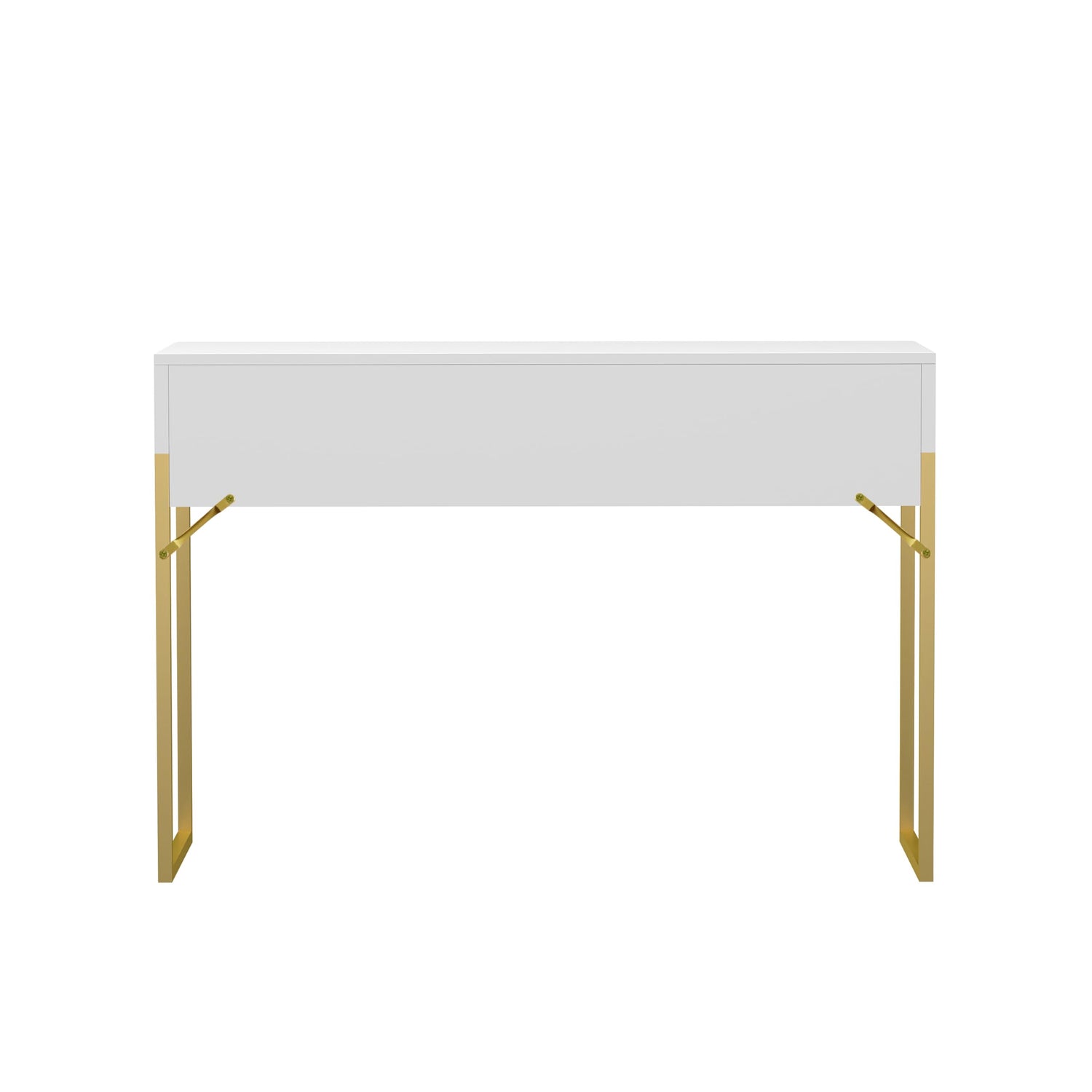 Free Standing White Elegant Fluted Wooden Computer Study Writing Desk Vanity Console Beauty Table With Golden Legs HYGRAD BUILT TO SURVIVE