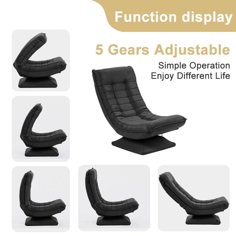 HYGRAD BUILT TO SURVIVE Swivel Armchair Chair, 5-Fold Adjustable Lazy High Lounge, Folding Swing Chair 360-Degree Rotatable With Adjustable Backrest, For Home & Living Room (Grey) HYGRAD BUILT TO SURVIVE