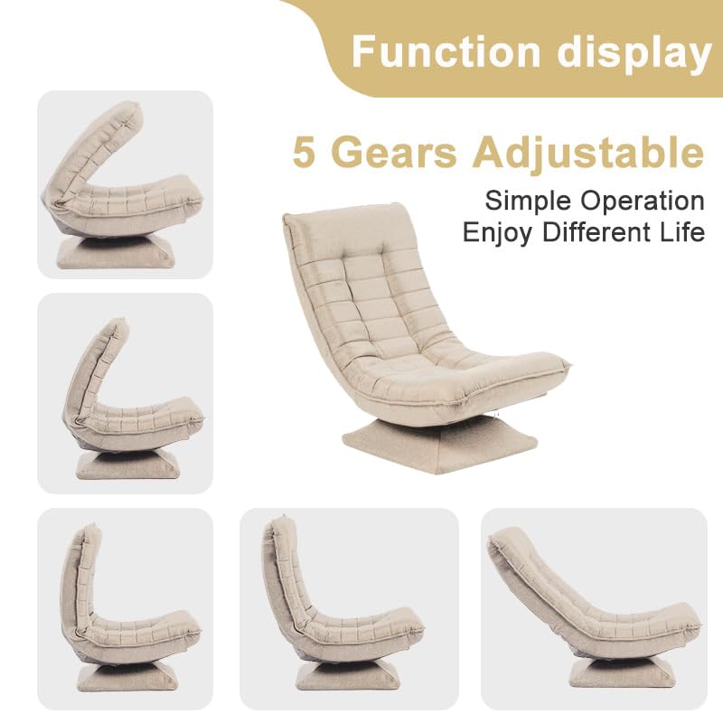 HYGRAD BUILT TO SURVIVE Swivel Armchair Chair, 5-Fold Adjustable Lazy High Lounge, Folding Swing Chair 360-Degree Rotatable With Adjustable Backrest, For Home & Living Room (Cream) HYGRAD BUILT TO SURVIVE