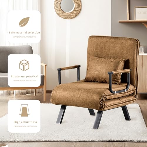 HYGRAD BUILT TO SURVIVE 4 In 1 Folding Foldable Single One Seater Padded Lazy Sofa Chair Bed Chaise Lounger Couch Recliner Sleeper With Pillow In 3 Colours (Coffee) HYGRAD BUILT TO SURVIVE