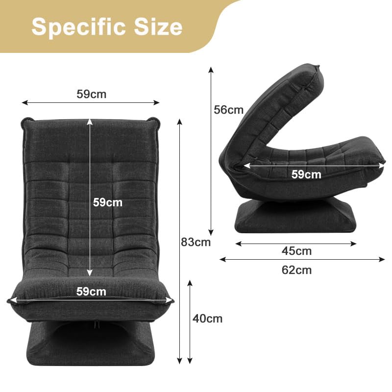 HYGRAD BUILT TO SURVIVE Swivel Armchair Chair, 5-Fold Adjustable Lazy High Lounge, Folding Swing Chair 360-Degree Rotatable With Adjustable Backrest, For Home & Living Room (Grey) HYGRAD BUILT TO SURVIVE
