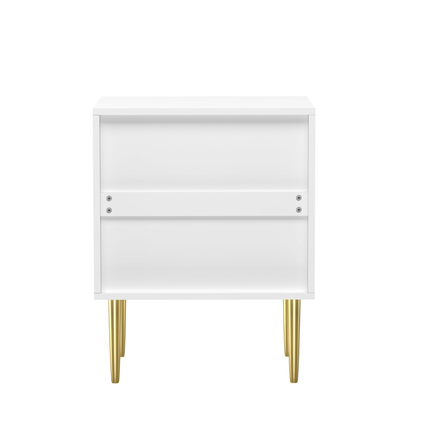 HYGRAD BUILT TO SURVIVE White Wooden 2 Drawer Chic Fluted Bedside End Sofa Table Nightstand For Living Bedroom Home With 4 Golden Legs HYGRAD BUILT TO SURVIVE