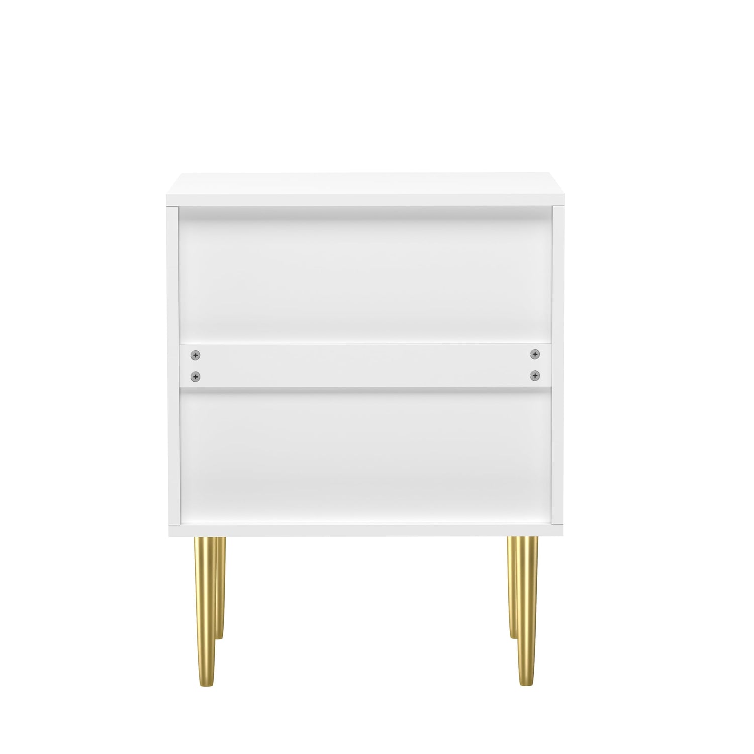 HYGRAD BUILT TO SURVIVE White Wooden 2 Drawer Chic Fluted Bedside End Sofa Table Nightstand For Living Bedroom Home With 4 Golden Legs HYGRAD BUILT TO SURVIVE