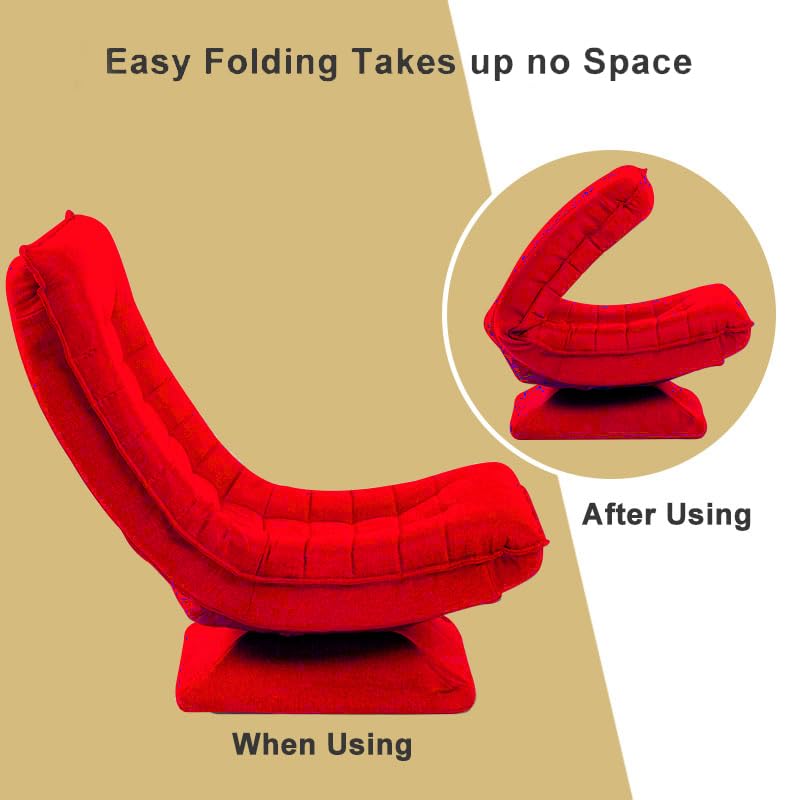 HYGRAD BUILT TO SURVIVE Swivel Armchair Chair, 5-Fold Adjustable Lazy High Lounge, Folding Swing Chair 360-Degree Rotatable With Adjustable Backrest, For Home & Living Room (Red) HYGRAD BUILT TO SURVIVE