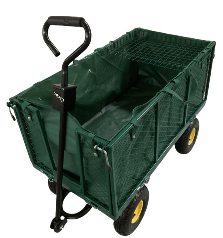 Heavy Duty Steel Garden Trolley On Wheels -Trailer 550kg Capacity, Large Folding Utility Wagon 180° Rotatable Handle, Removable Sides With Cart Liner For Camping, Beach Cart HYGRAD BUILT TO SURVIVE